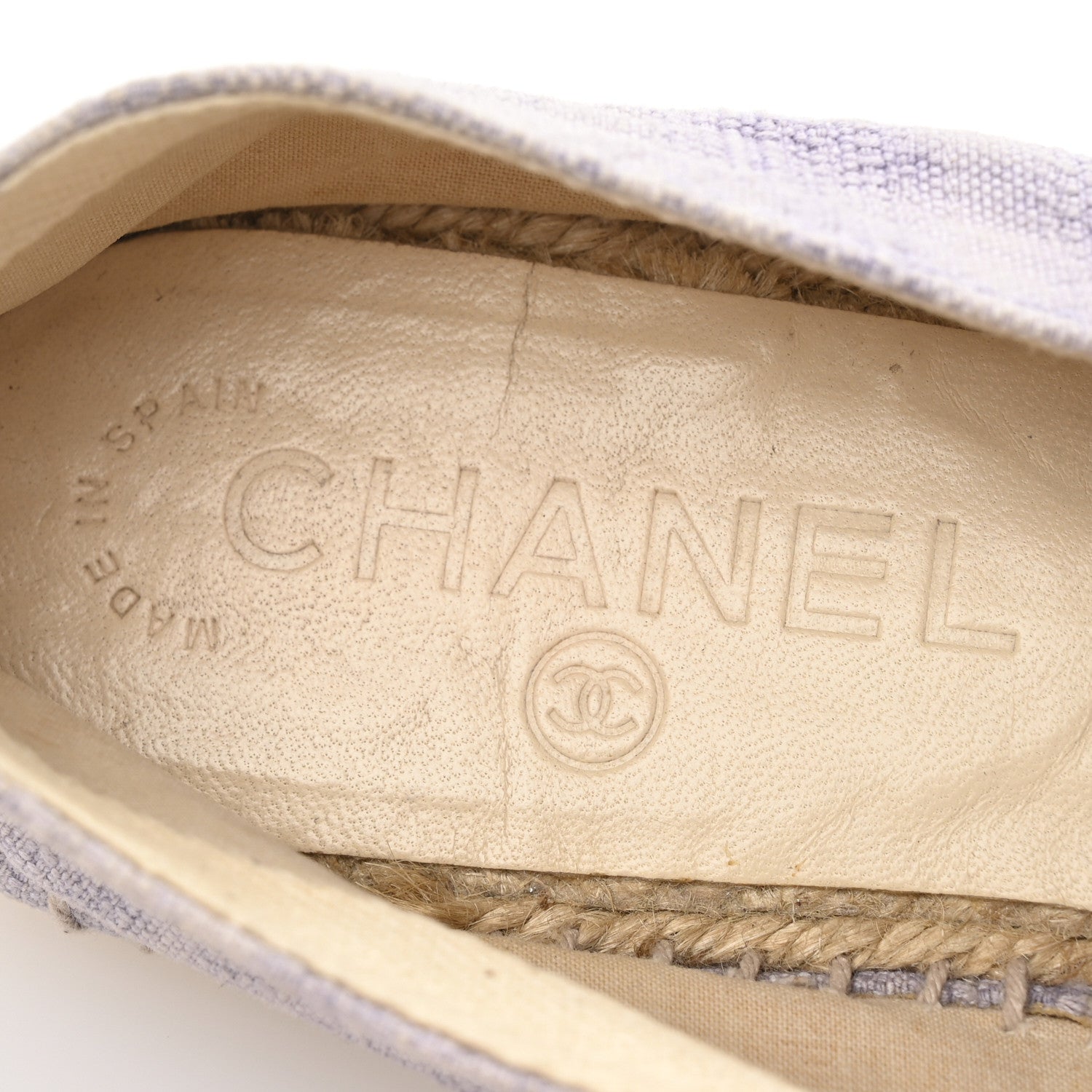 Chanel Toile CC Cap Toe Espadrilles 38 Ecru Purple 8 of 9
