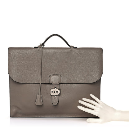 Hermes Taurillon Clemence Sac A Depeche 38 Briefcase Gris Tourterelle 2 of 11