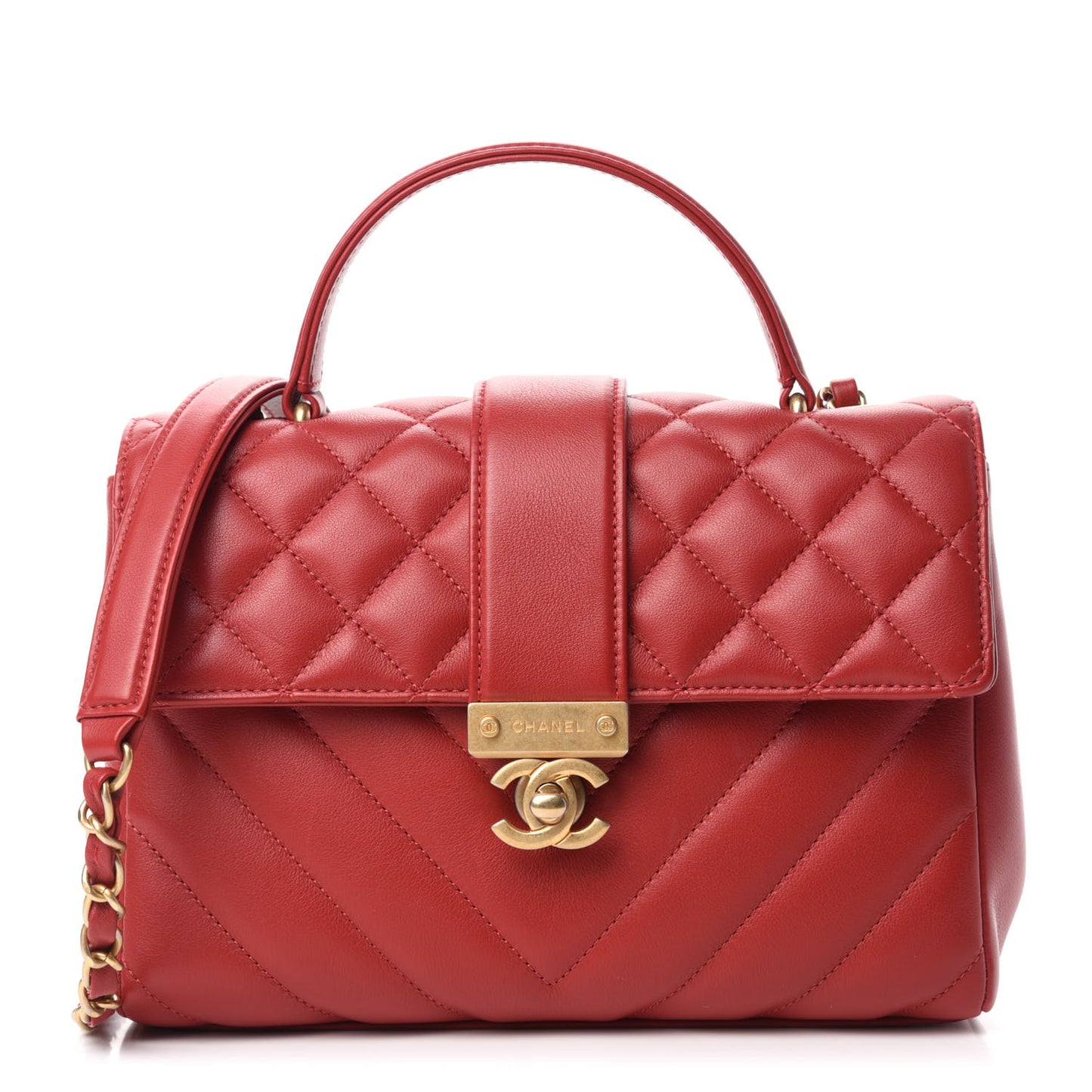 Calfskin Quilted Chevron In The City Bag Red