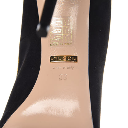 Gucci Suede Calfskin Embroidered Bee Bow Pumps 38 Black 6 of 13