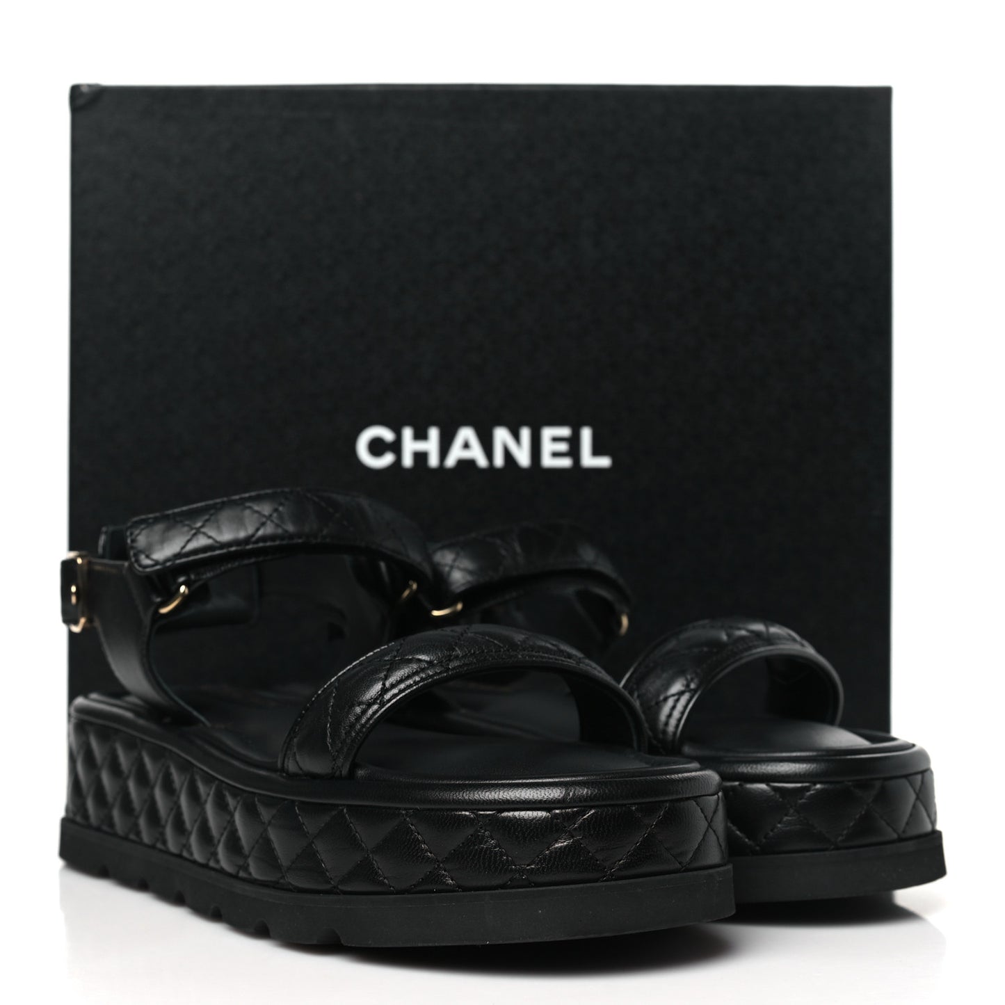 Lambskin Quilted Platform Sandals 39 Black