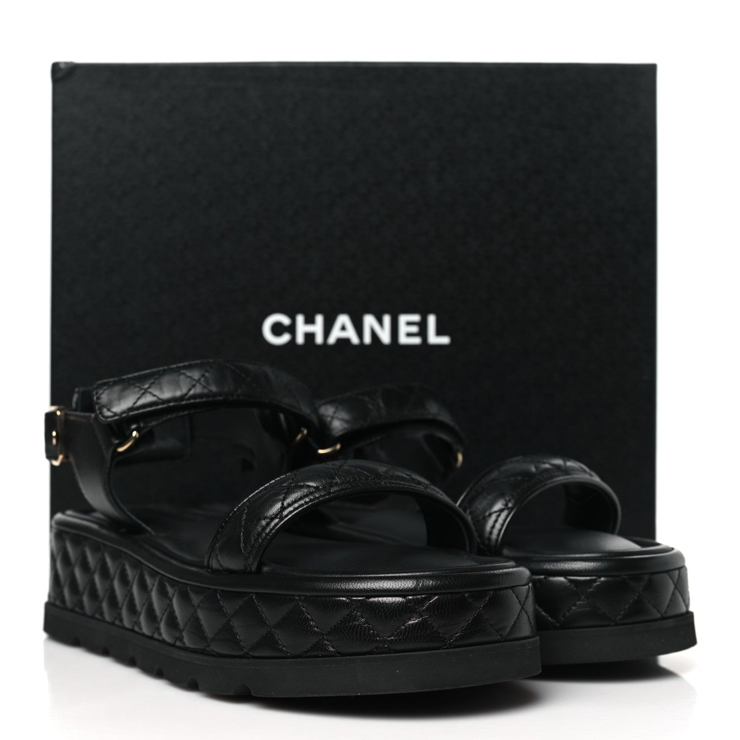 Chanel Lambskin Quilted Platform Sandals 39 Black 9 of 9