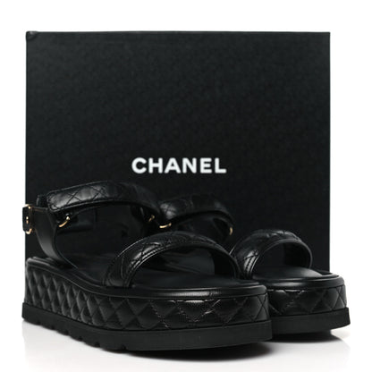 Chanel Lambskin Quilted Platform Sandals 39 Black 9 of 9