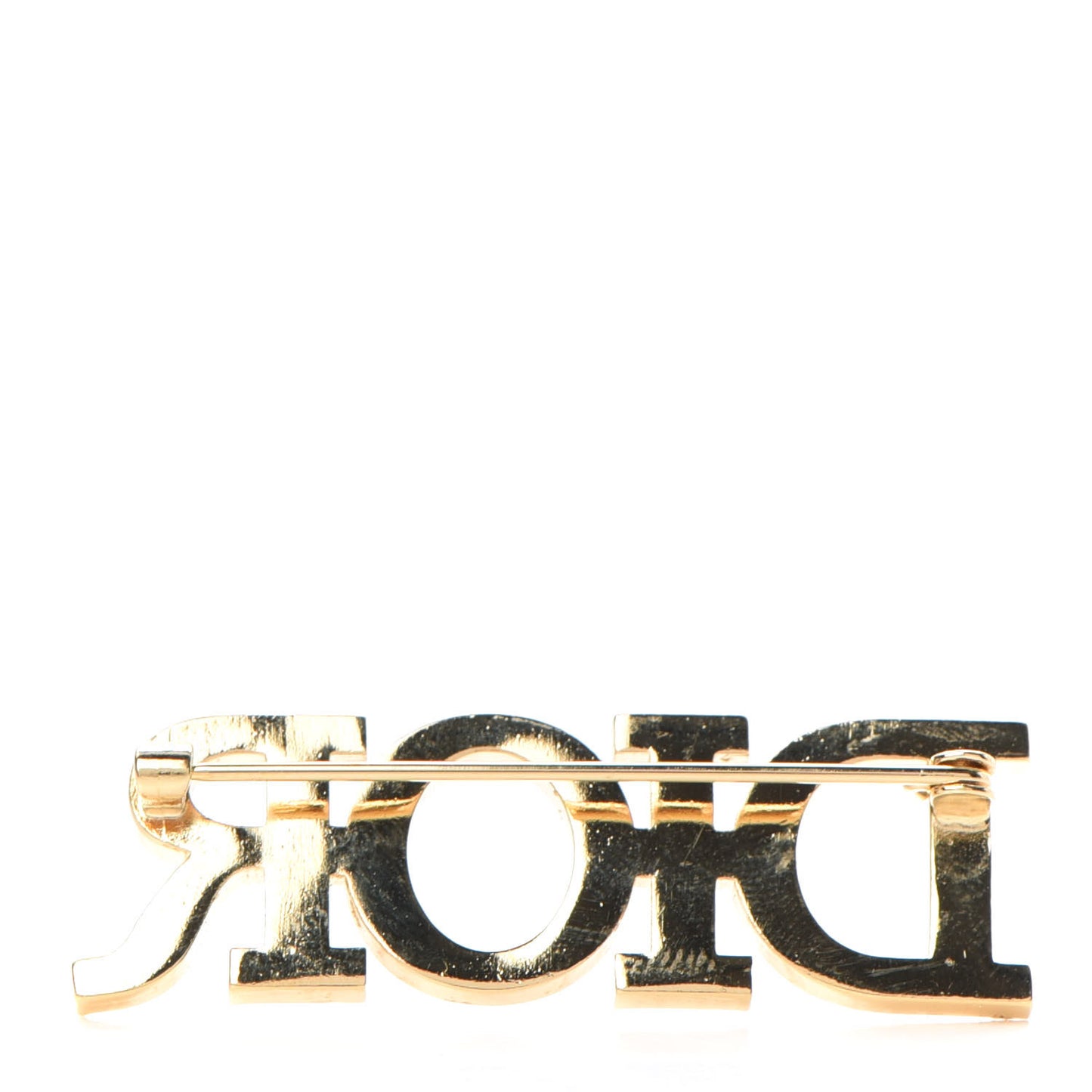 Crystal Dior Logo Brooch Gold