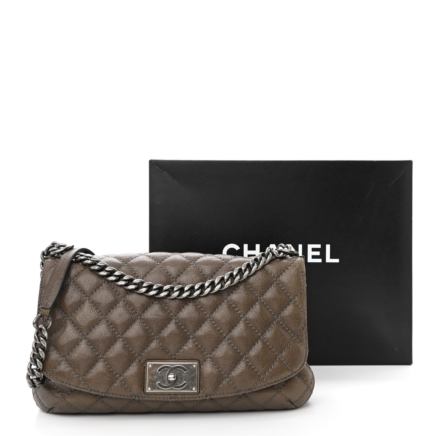 Chanel Glazed Caviar Medium Flap Khaki 14 of 14