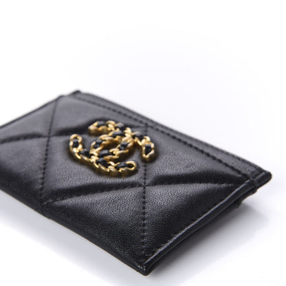 Chanel Shiny Goatskin Quilted Chanel 19 Card Holder Black 7 of 11