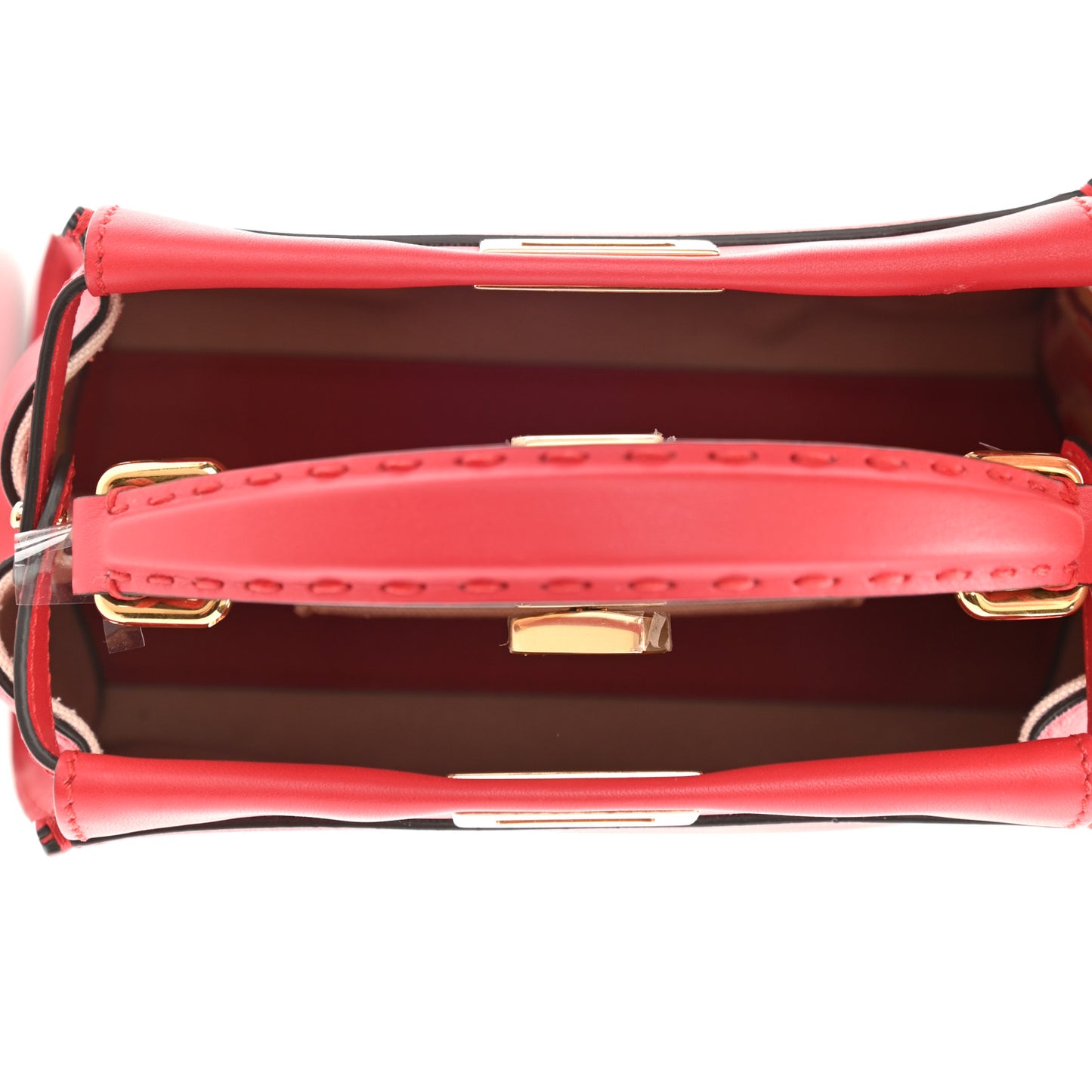 Vitello Seta Canvas FF Embroidered Mini Peekaboo Iconic Satchel Rosso Cardinale Multicolor
