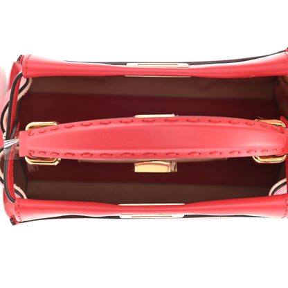 Fendi Vitello Seta Canvas FF Embroidered Mini Peekaboo Iconic Satchel Rosso Cardinale Multicolor 5 of 8