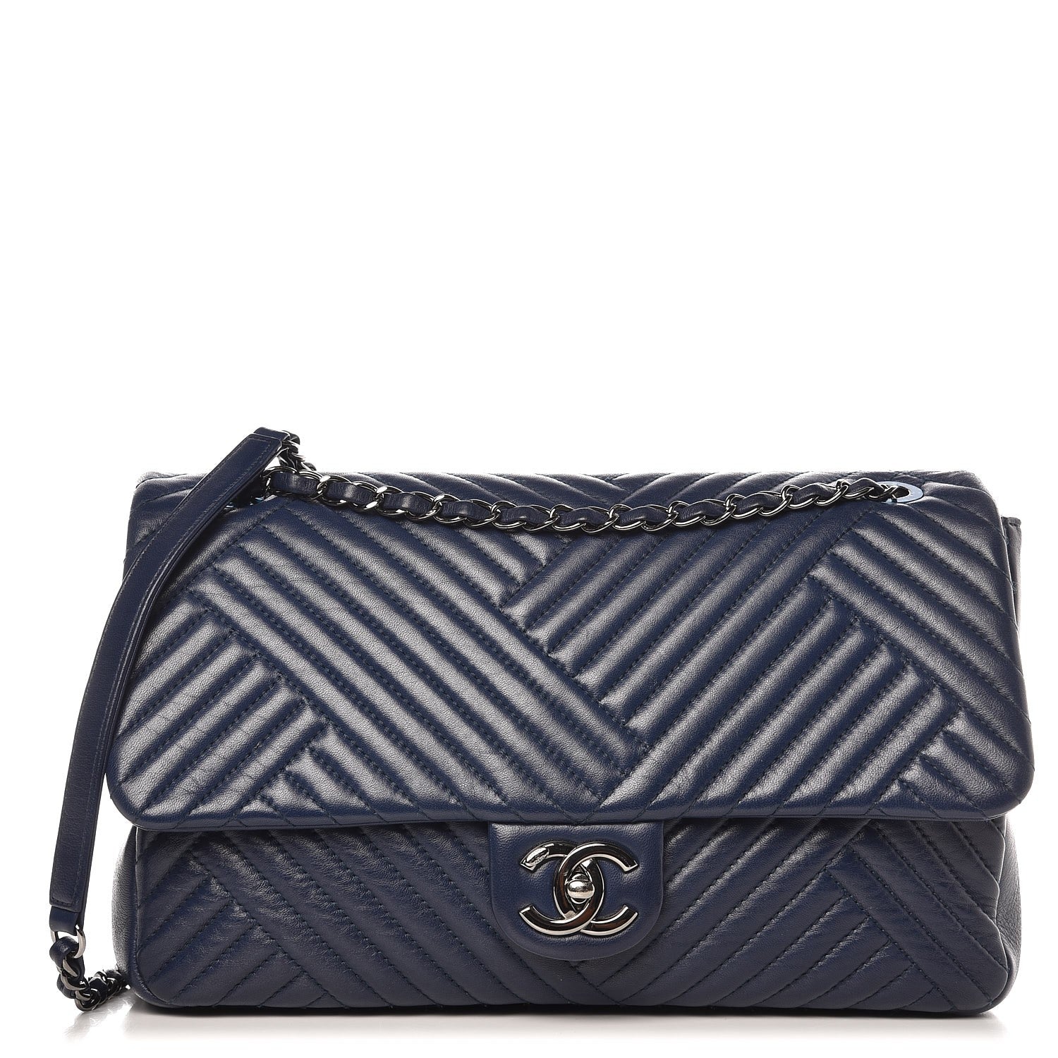 Chanel Lambskin Large CC Crossing Flap Navy 1 of 8
