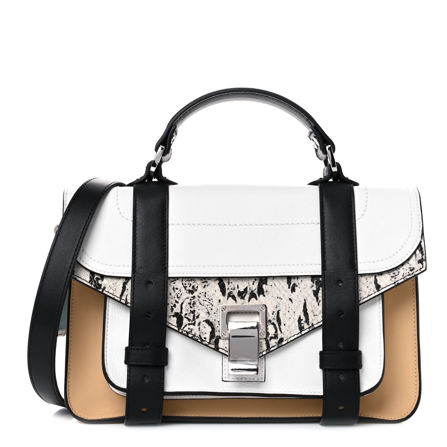 Proenza Schouler Lambskin Snakeskin Embossed Tiny PS1 Satchel Black Sand 1 of 12