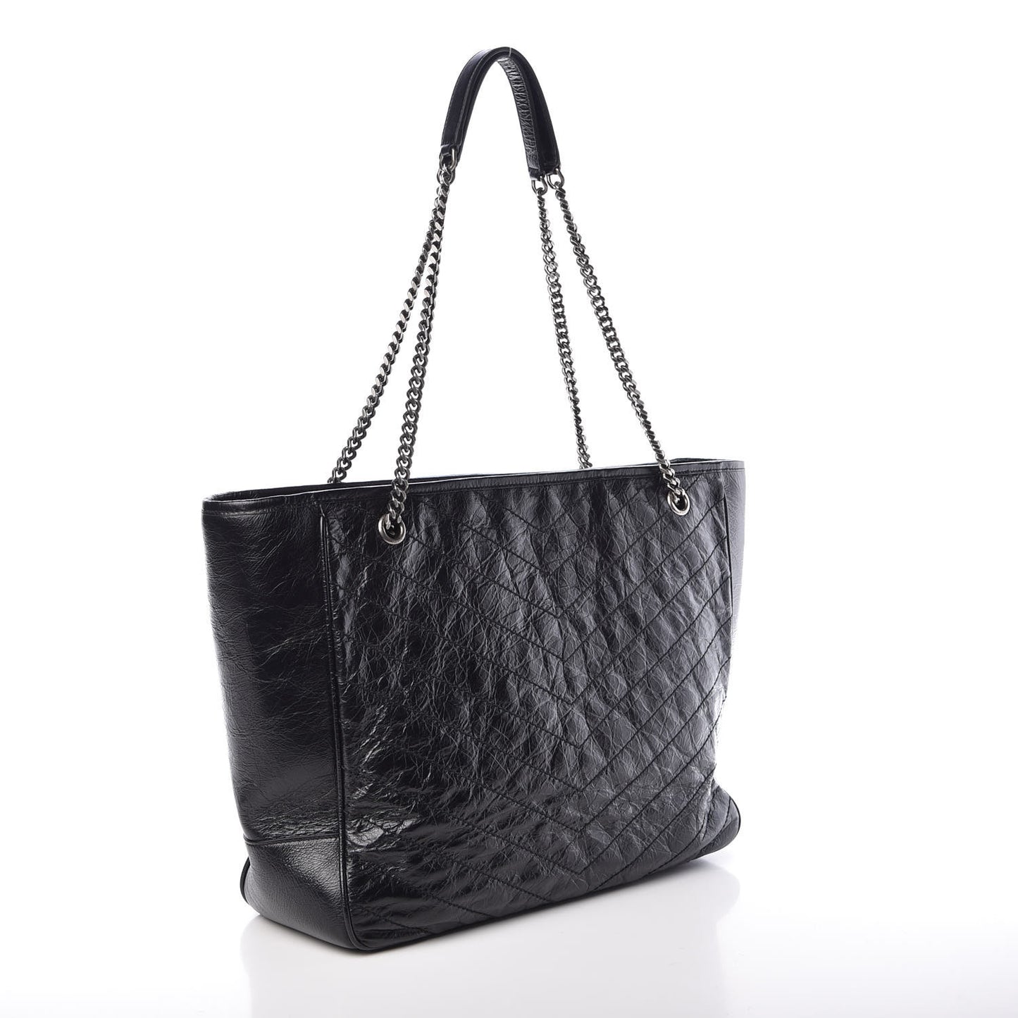 Crinkled Calfskin Matelasse Monogram Large Niki Shopping Tote Bag Black