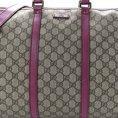 Gucci GG Supreme Monogram Selleria Calfskin Medium Carry On Duffle Bag Beige Ebony Peonia Flower 10 of 13
