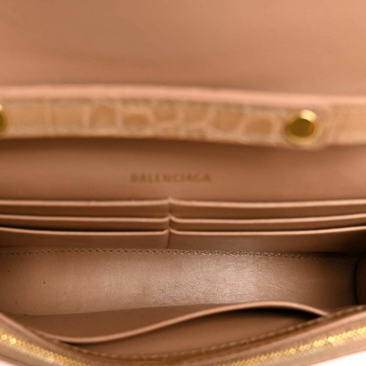 Balenciaga Shiny Calfskin Crocodile Embossed Hourglass Chain Bag Nude Beige 5 of 10