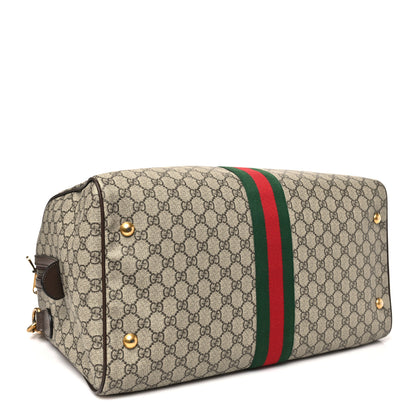 Gucci GG Supreme Monogram Textured Dollar Calfskin Web Medium Ophidia Carry-On Duffle Bag Beige Ebony New Acero 3 of 9