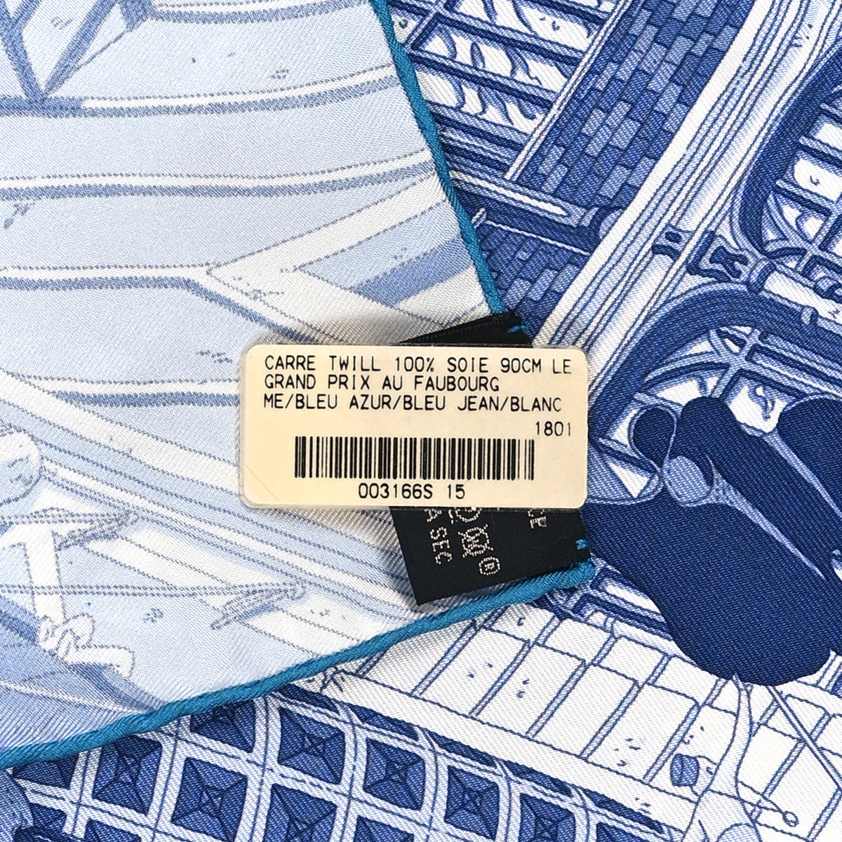 Silk Le Grand Prix du Faubourg Scarf 90 Bleu Azur Bleu Jean White