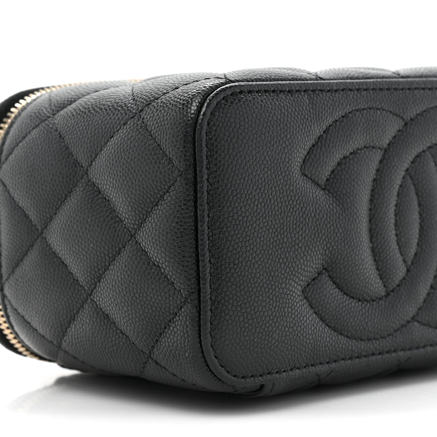 Caviar Quilted Small Vanity Case With Chain Black