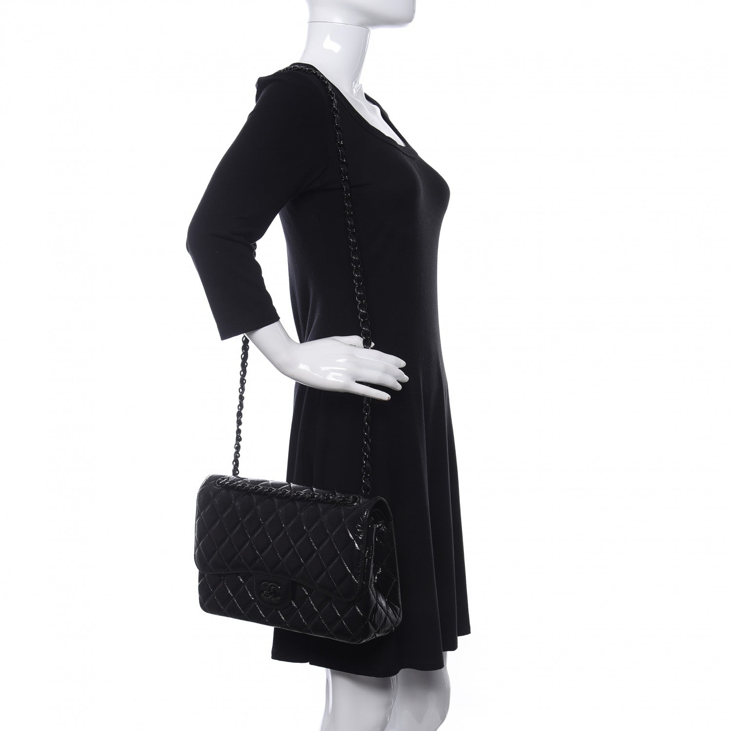 Chanel Shiny Distressed Calfskin Quilted Jumbo Double Flap So Black 2 of 11