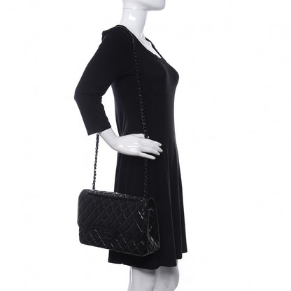 Chanel Shiny Distressed Calfskin Quilted Jumbo Double Flap So Black 2 of 11