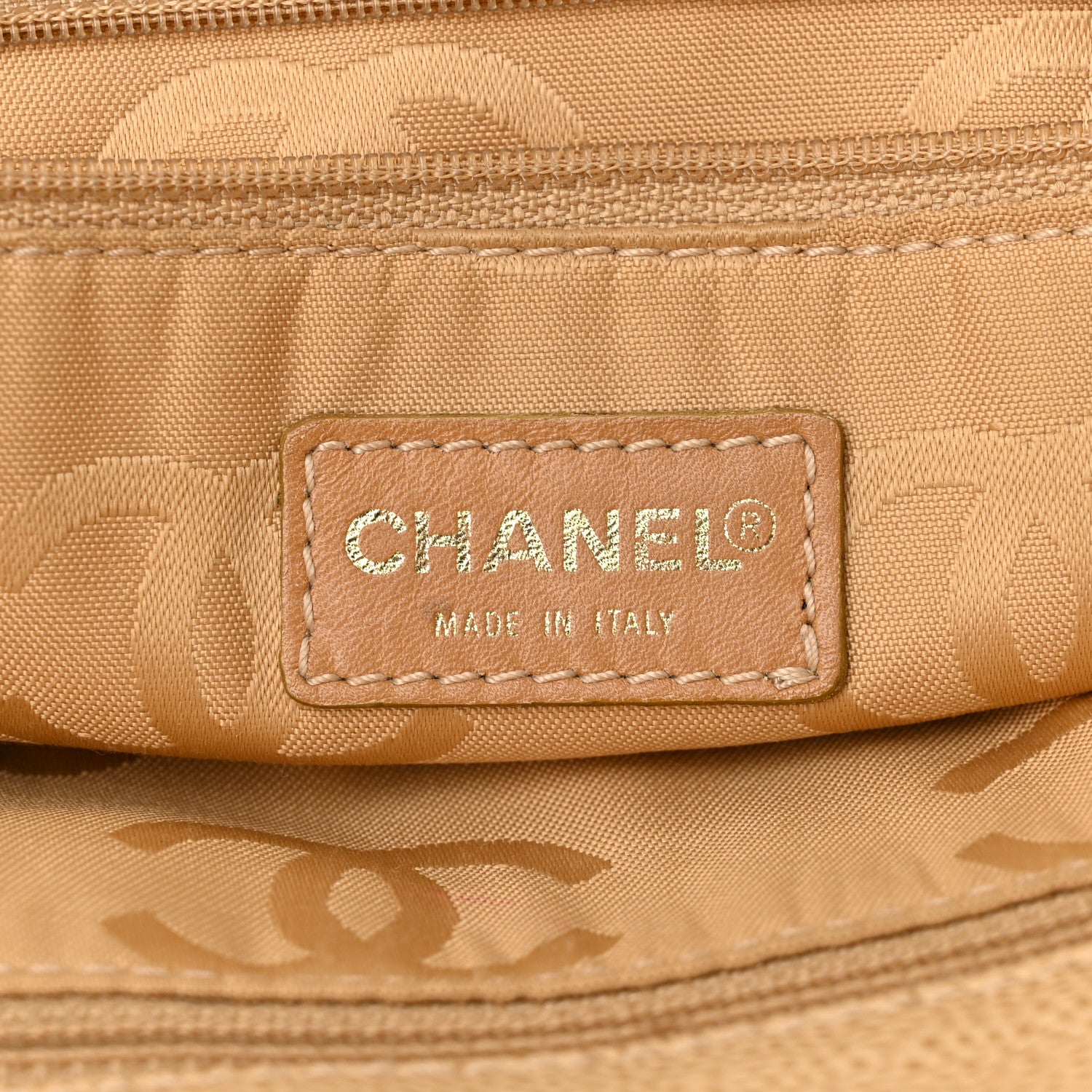 Chanel Caviar Wood CC Drawstring Bucket Bag Beige 6 of 15