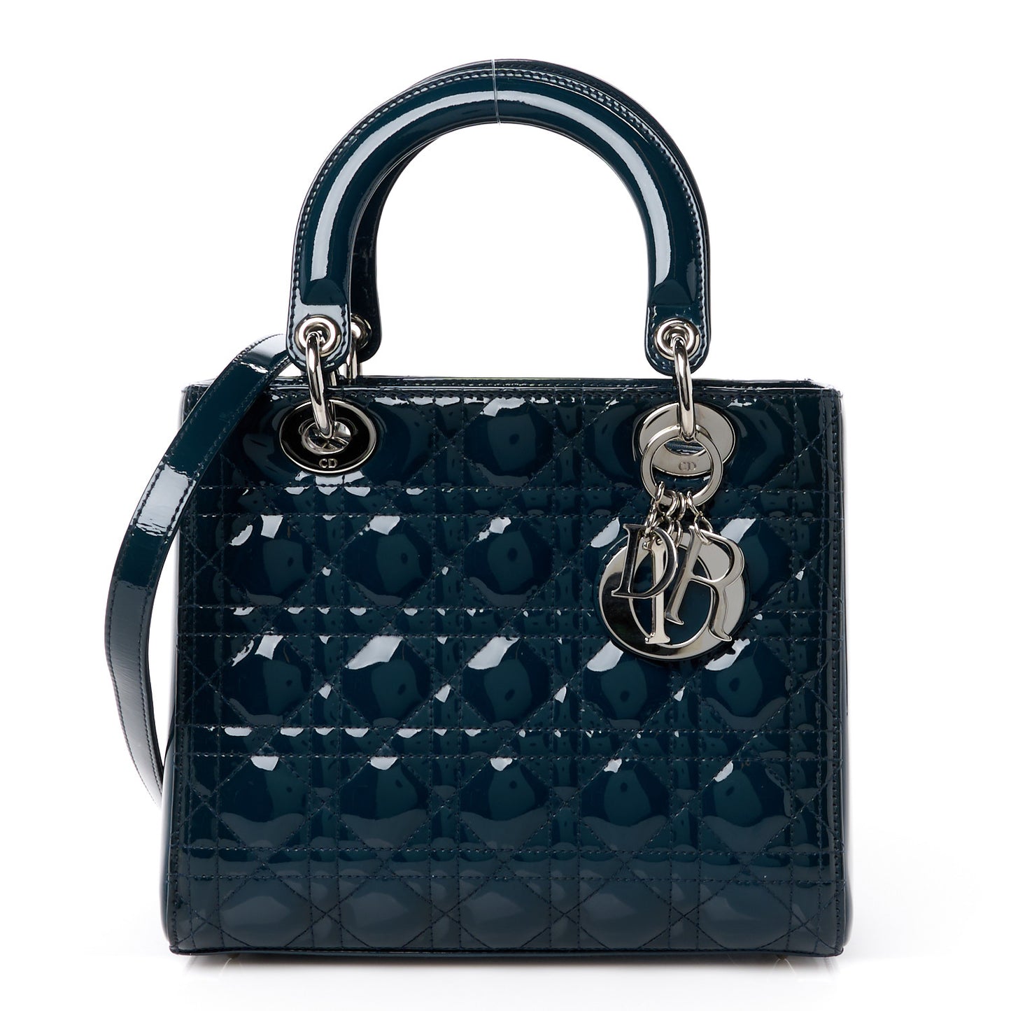Patent Cannage Medium Lady Dior Navy Blue