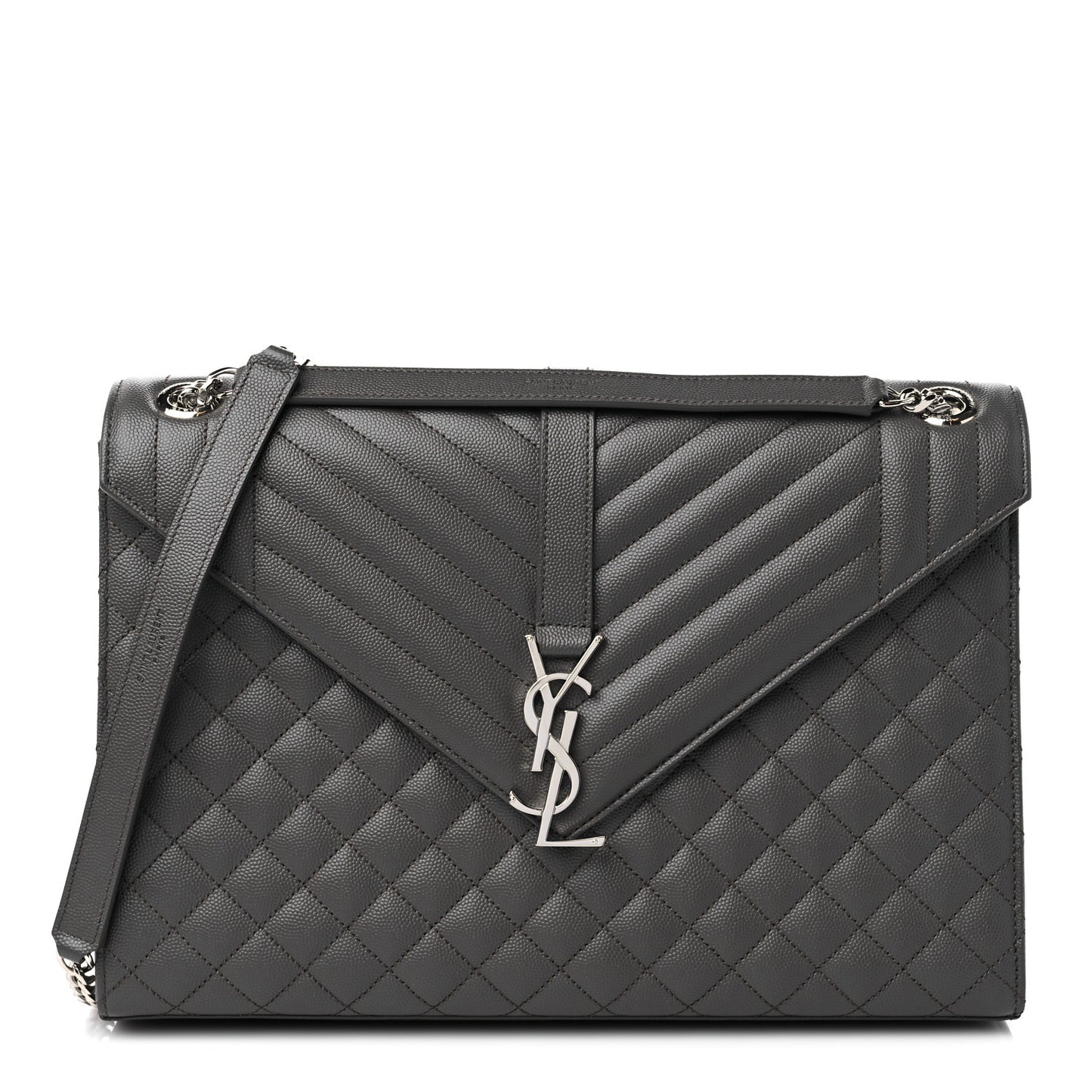 Grain De Poudre Textured Mixed Matelasse Large Triquilt Monogram Satchel Earth
