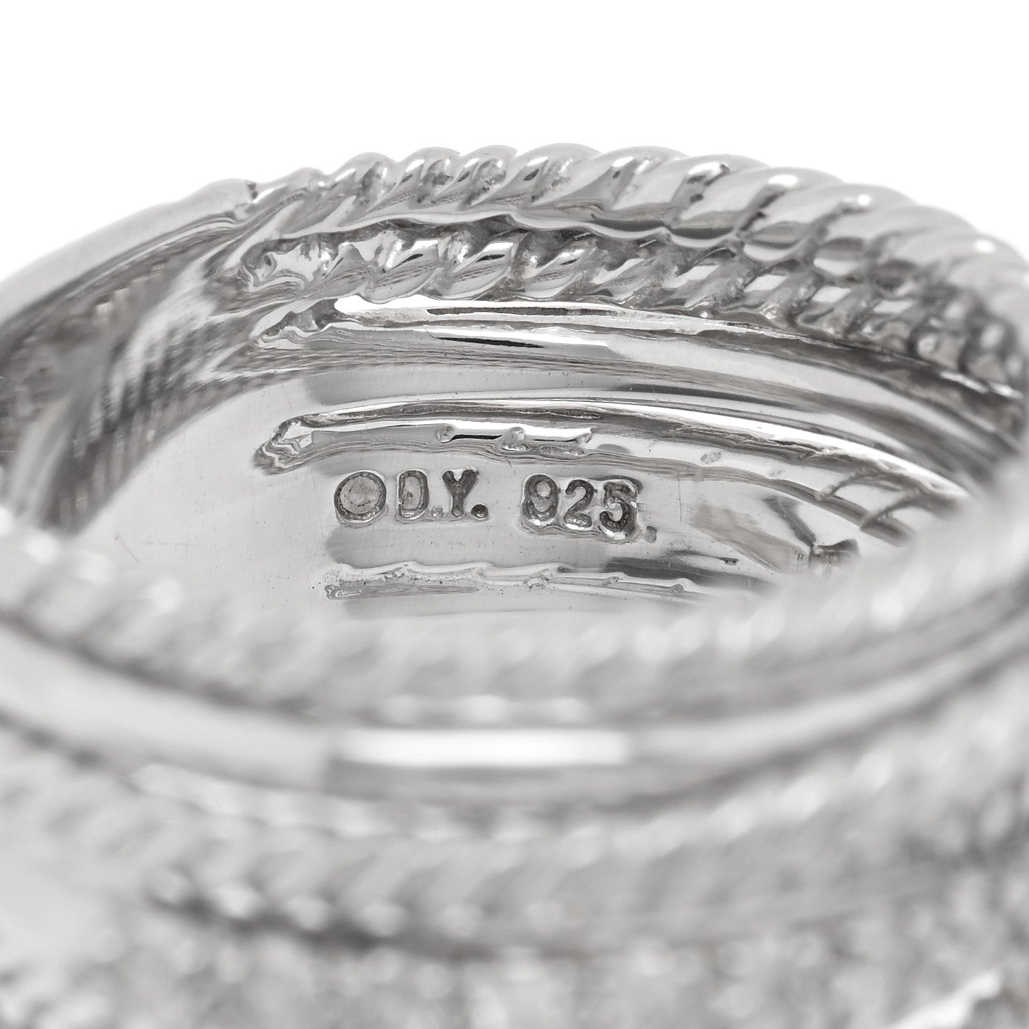 David Yurman Sterling Silver Diamond 11mm Wide Crossover Cable Ring 52 6 4 of 4