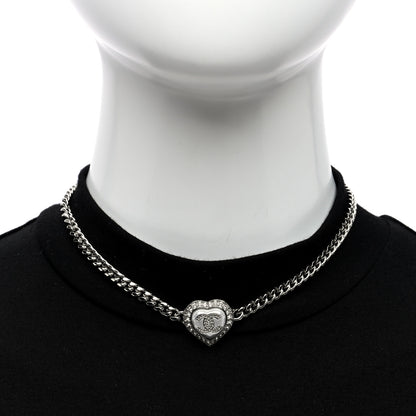 Chanel Pearl Crystal CC Heart Choker Necklace Silver 2 of 4