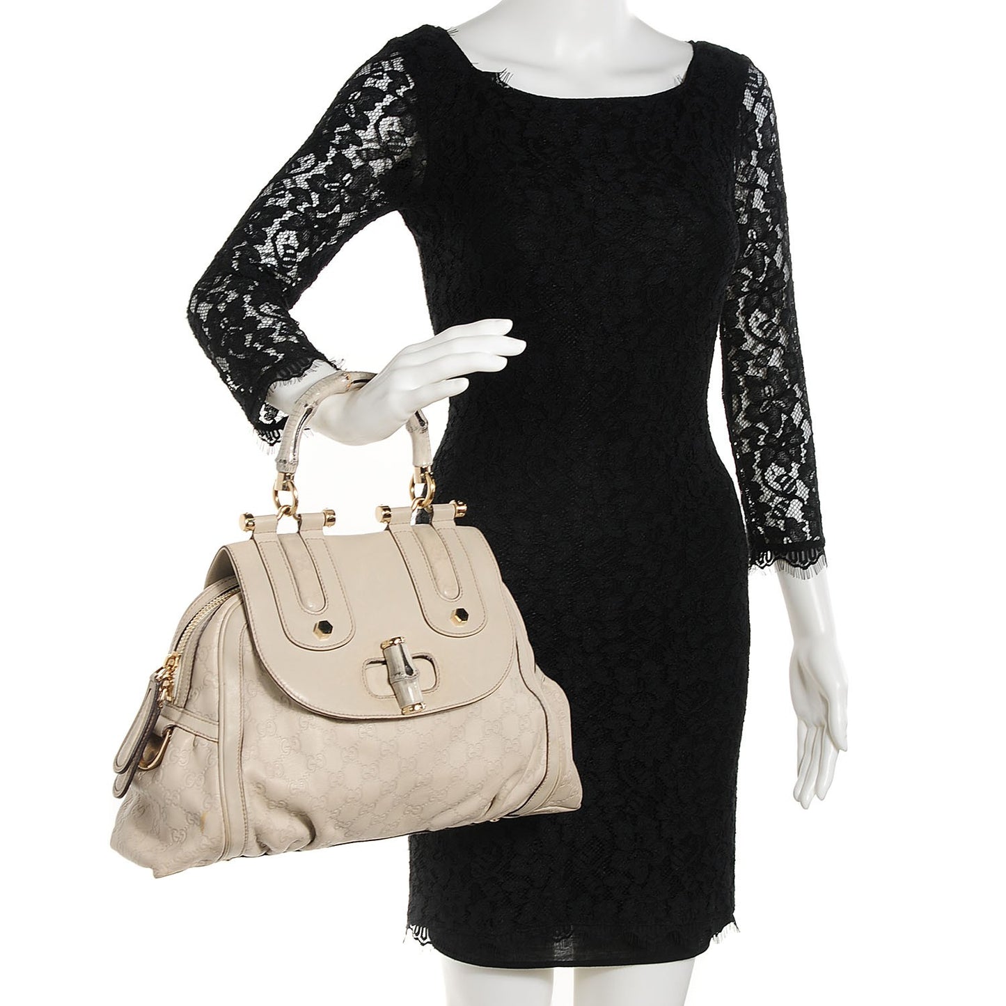 Guccissima Pop Bamboo Top Handle Tote Off White