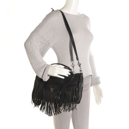 Proenza Schouler Lambskin Fringe Medium PS1 Satchel Black 2 of 14