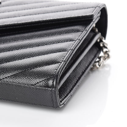 Saint Laurent Grain De Poudre Matelasse Chevron Monogram Chain Wallet Black 9 of 9