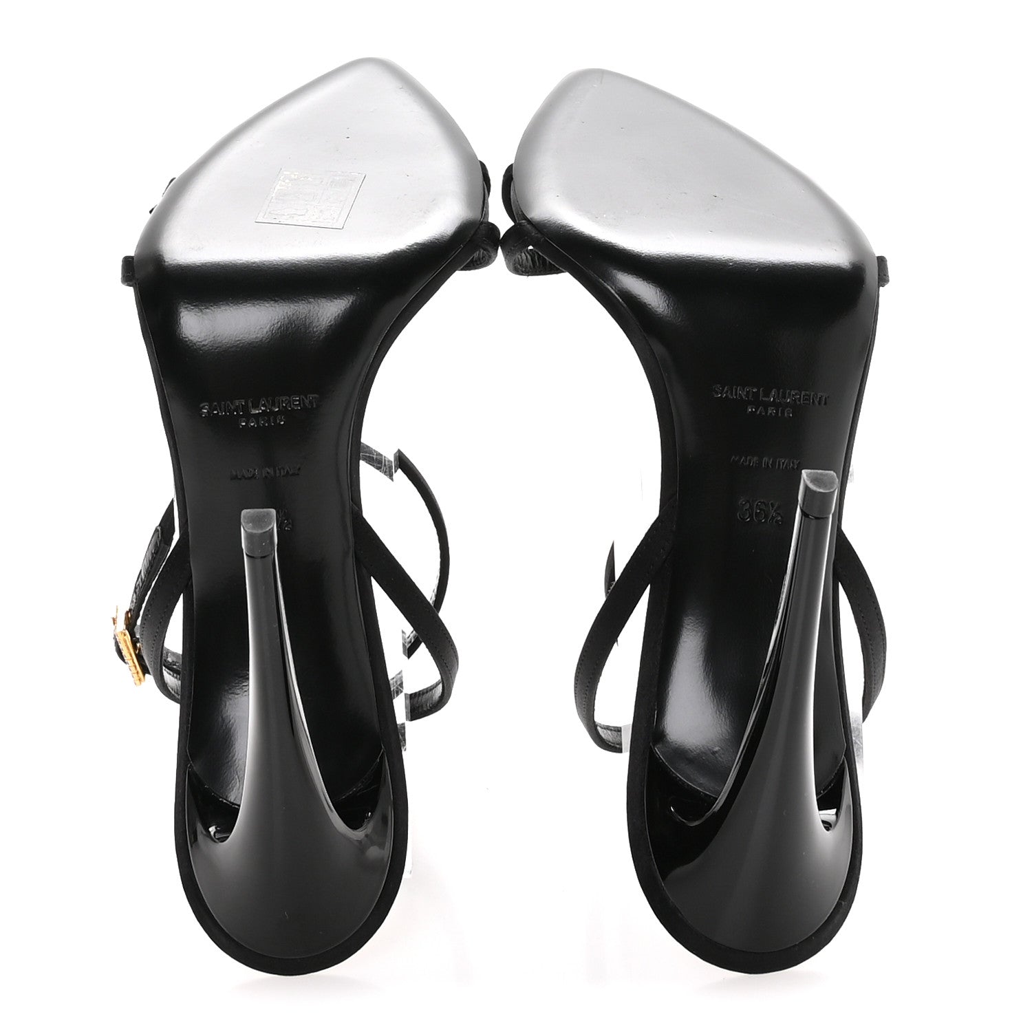Saint Laurent Calfskin Satin Crystal Gippy 110 Sandals 36.5 Black 6 of 8
