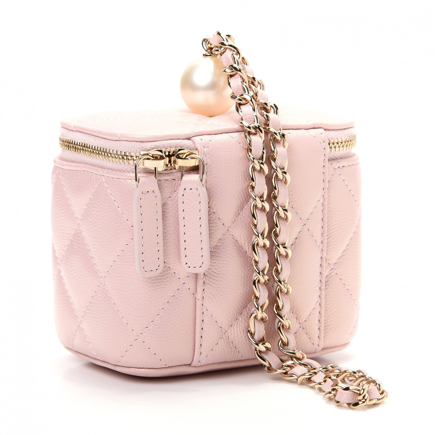 Chanel Iridescent Caviar Quilted Mini Pearl On Top Vanity Case With Chain Light Pink 3 of 10