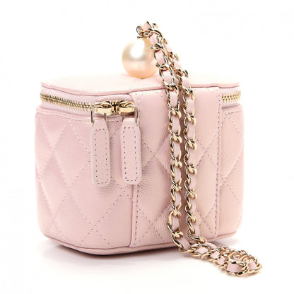 Chanel Iridescent Caviar Quilted Mini Pearl On Top Vanity Case With Chain Light Pink 3 of 10