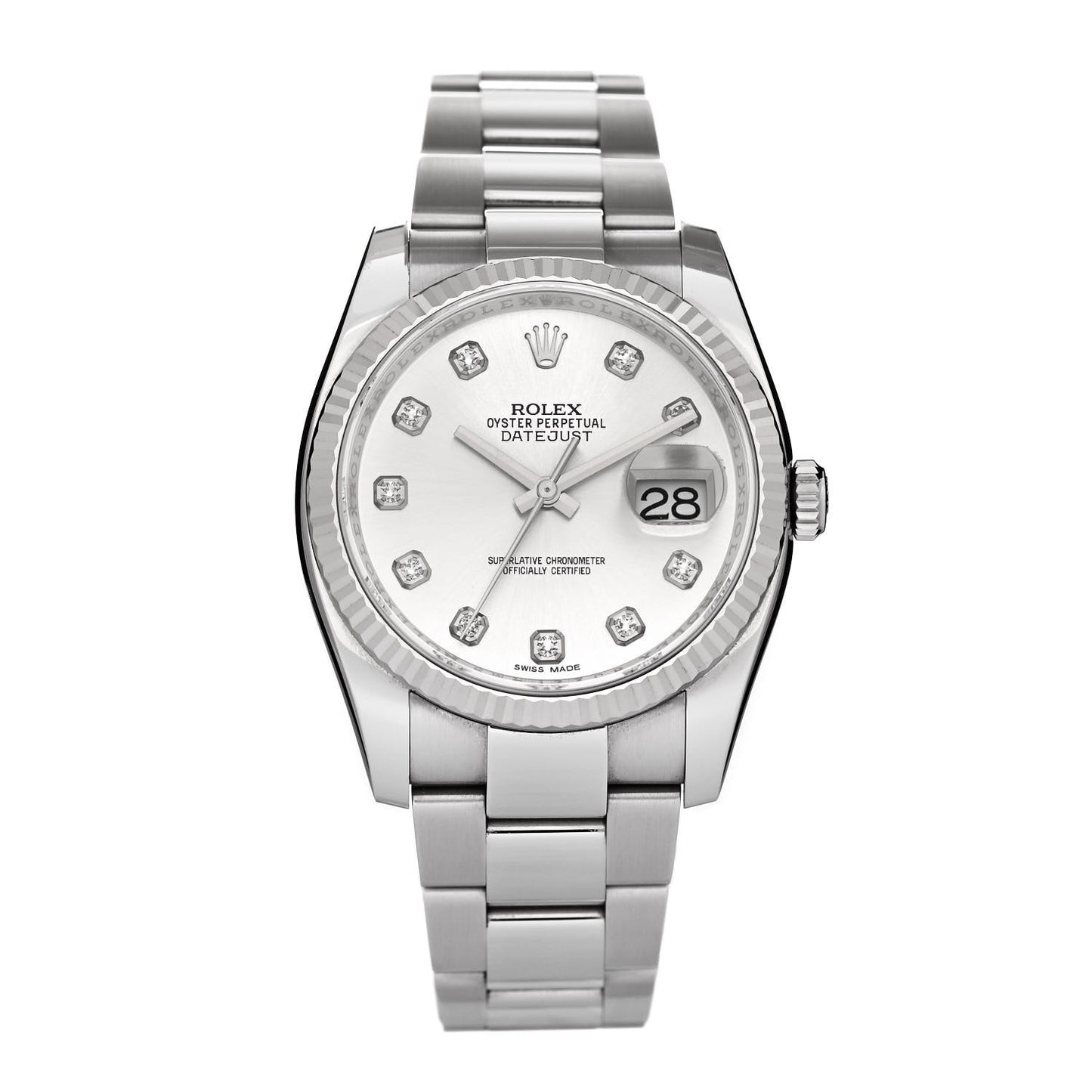 Stainless Steel 18K White Gold Diamond 36mm Oyster Perpetual Datejust Watch Silver 116234