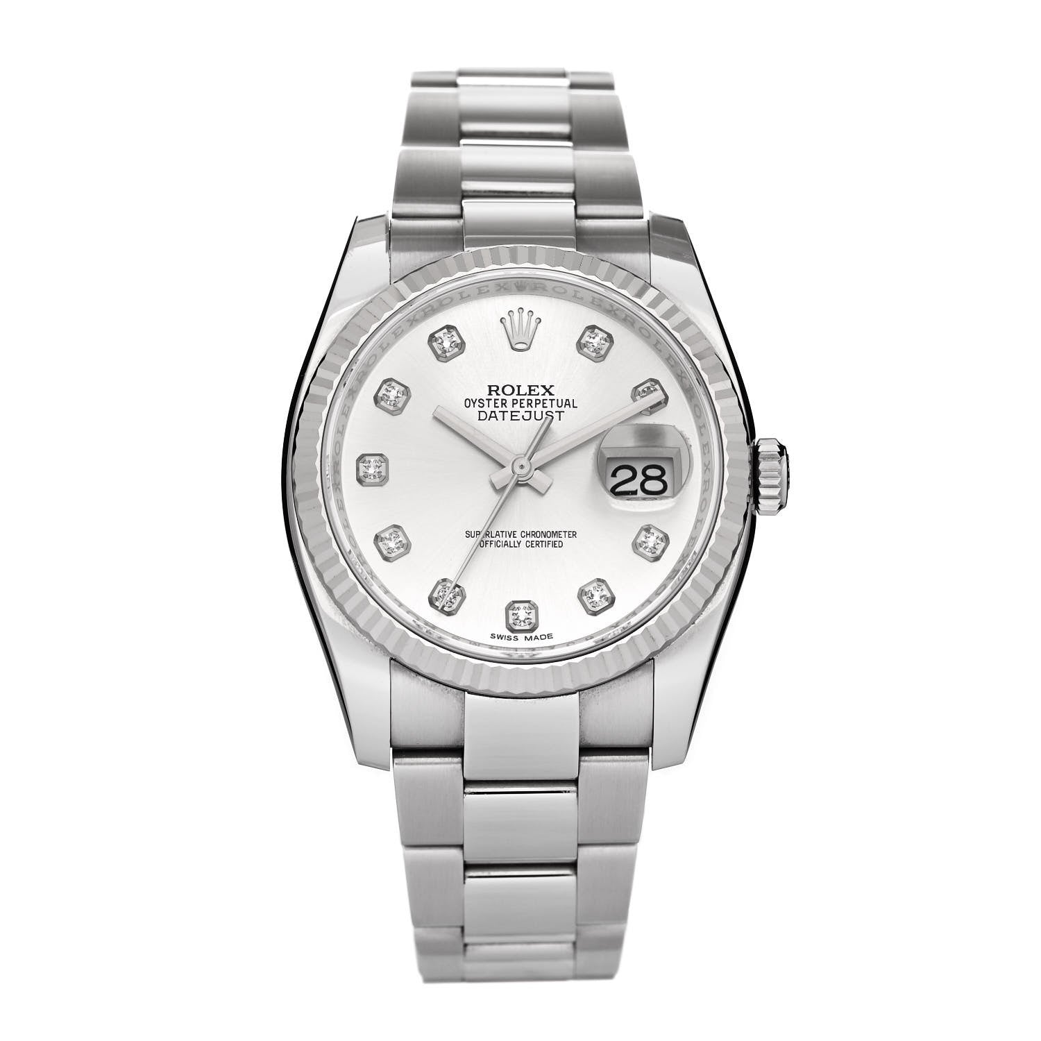 Rolex Stainless Steel 18K White Gold Diamond 36mm Oyster Perpetual Datejust Watch Silver 116234 1 of 5