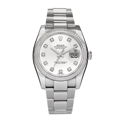 Rolex Stainless Steel 18K White Gold Diamond 36mm Oyster Perpetual Datejust Watch Silver 116234 1 of 5