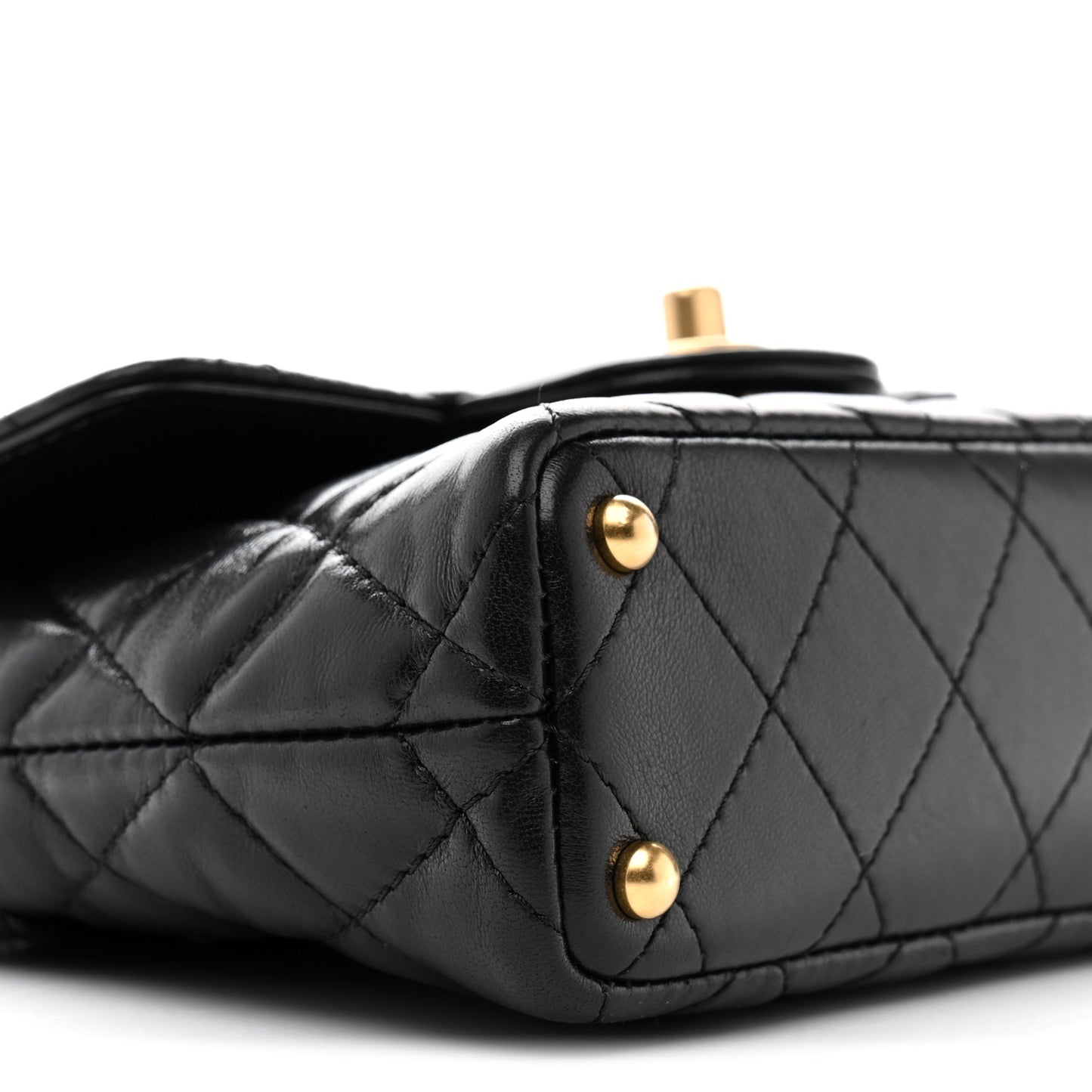 Lambskin Quilted Small Flap Top Handle Bag Black