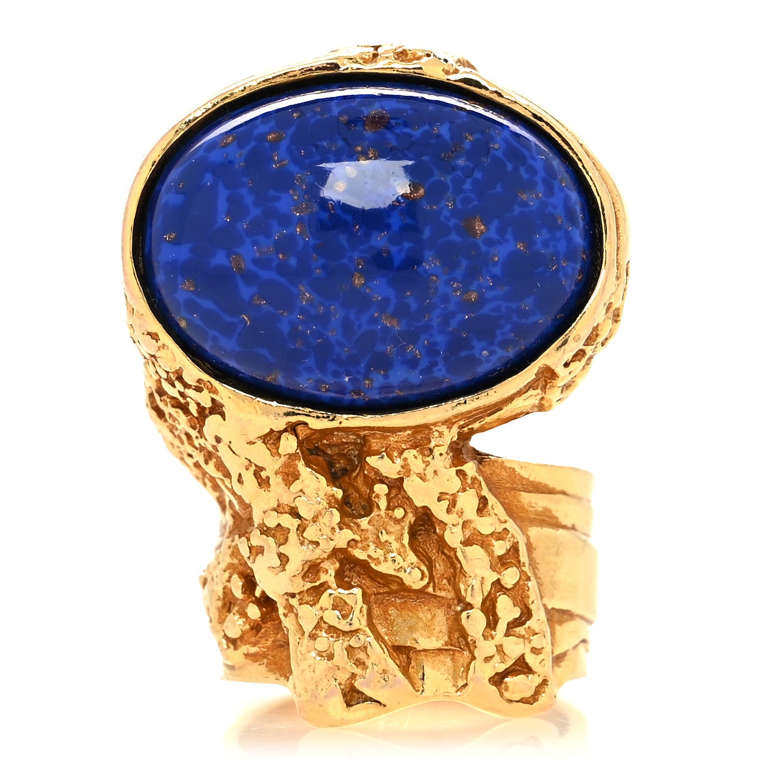 Saint Laurent Glass Cabochon Arty Ovale Ring 57 8 Gold Blue 1 of 4