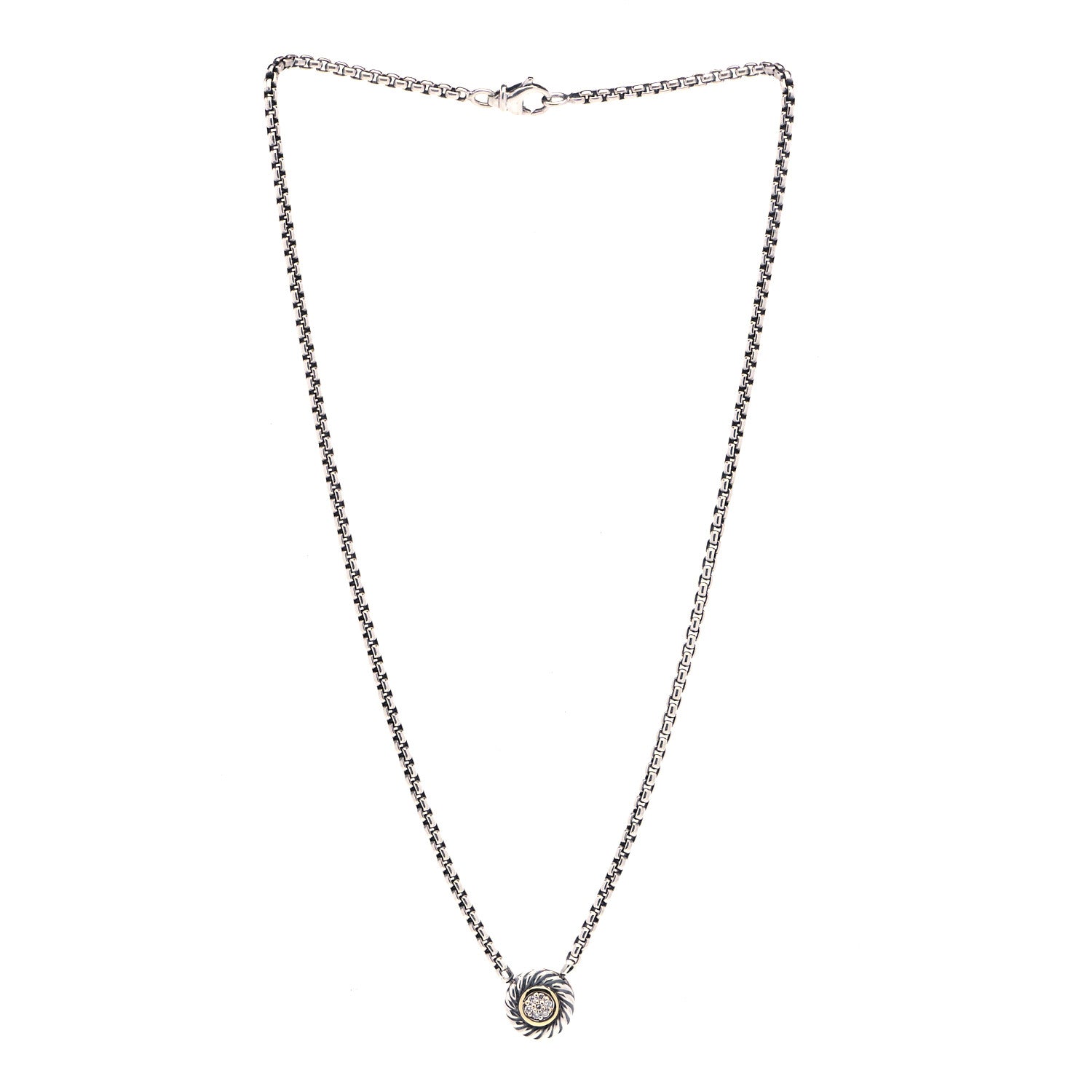 David Yurman Sterling Silver 14K Yellow Gold Pave Diamond 12mm Cookie Necklace 2 of 4