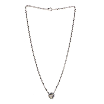 David Yurman Sterling Silver 14K Yellow Gold Pave Diamond 12mm Cookie Necklace 2 of 4