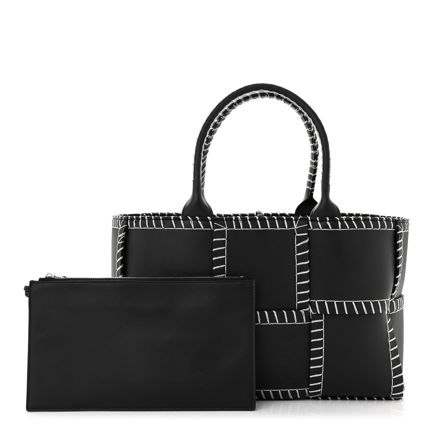 Bottega Veneta Nappa Maxi Intrecciato Overlock Stitched Small Arco Tote Black Silver 1 of 10