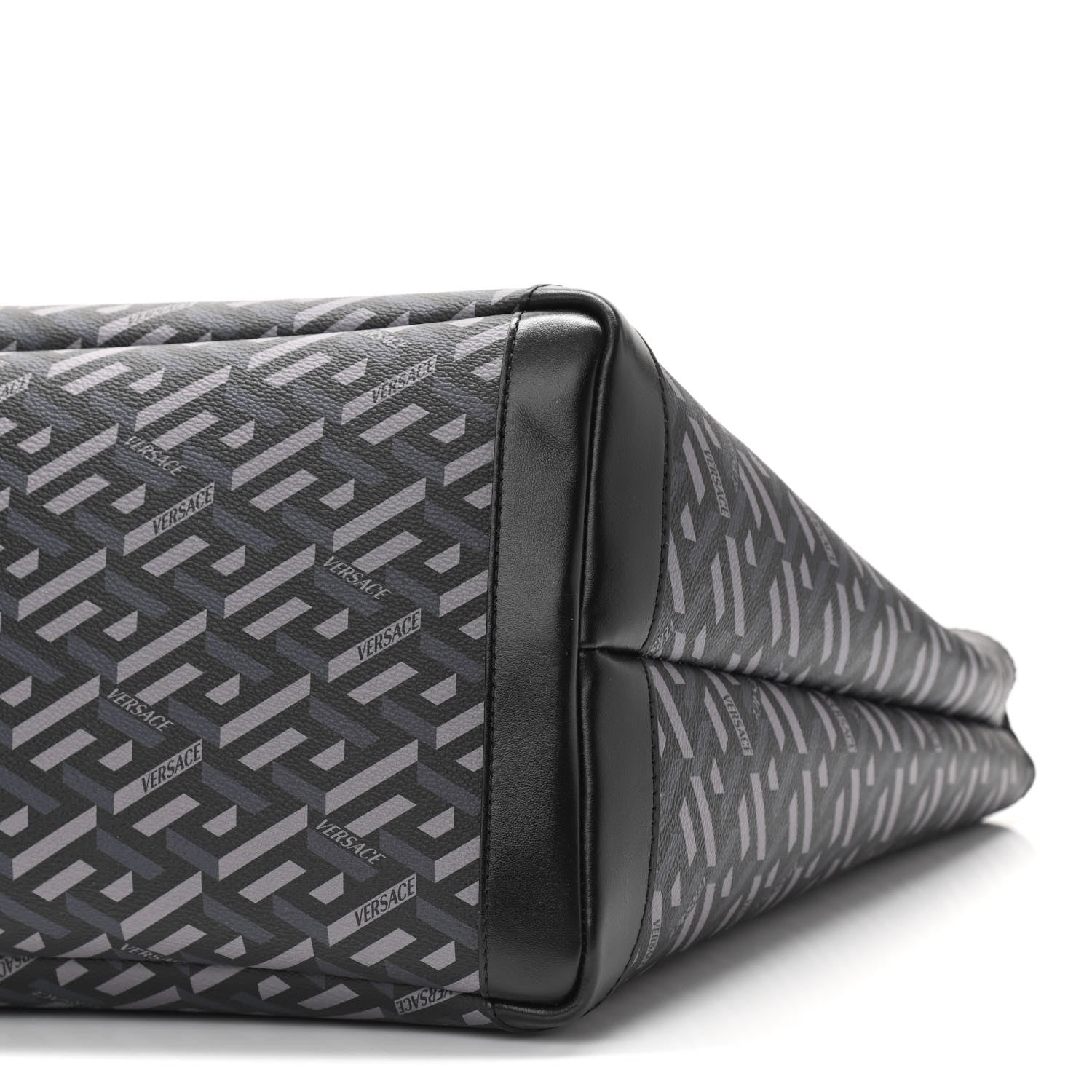 Versace Coated Canvas Calfskin La Greca Medusa Music Signature Shopper Tote Bag Black Grey 9 of 9