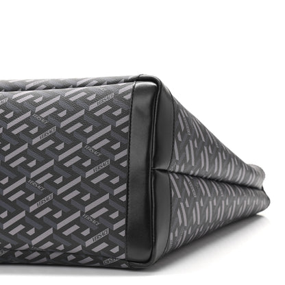 Versace Coated Canvas Calfskin La Greca Medusa Music Signature Shopper Tote Bag Black Grey 9 of 9