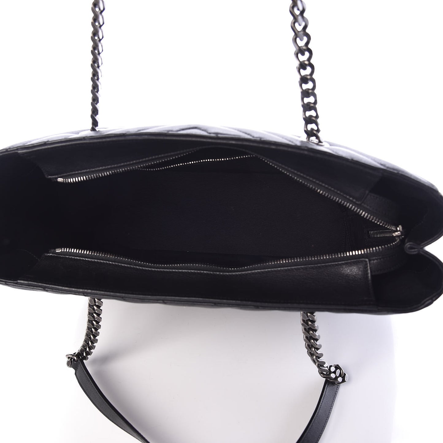 Sheepskin Matelasse Chevron Large Monogram Shopping Bag Black