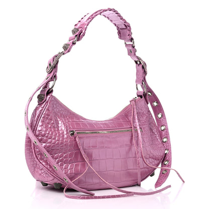 Balenciaga Metallic Extra Supple Calfskin Crystal Crocodile Embossed Small Le Cagole Shoulder Bag Pink 4 of 11