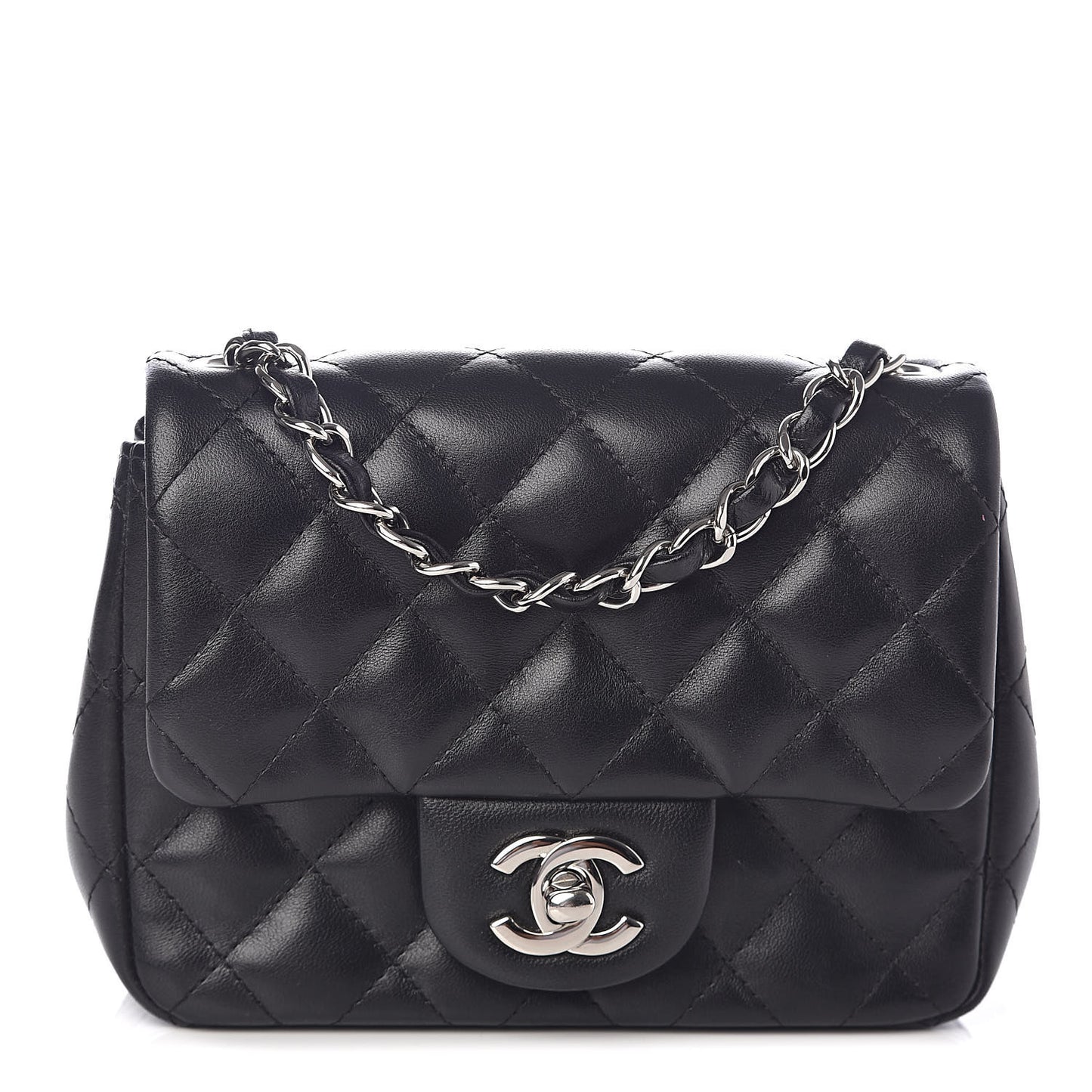 Lambskin Quilted Mini Square Flap Black