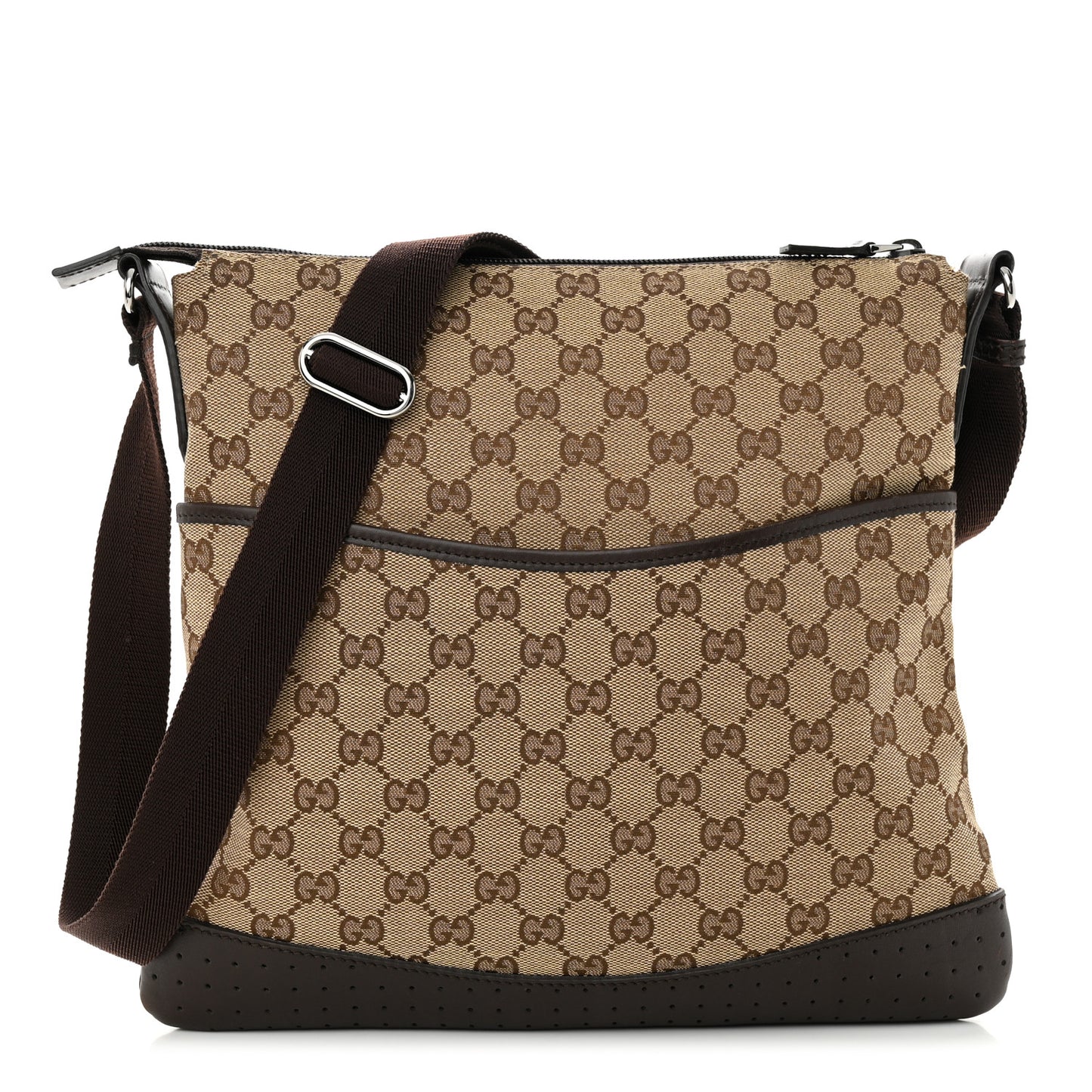 Monogram Calfskin Perforated Medium Flat Messenger Bag Dark Brown