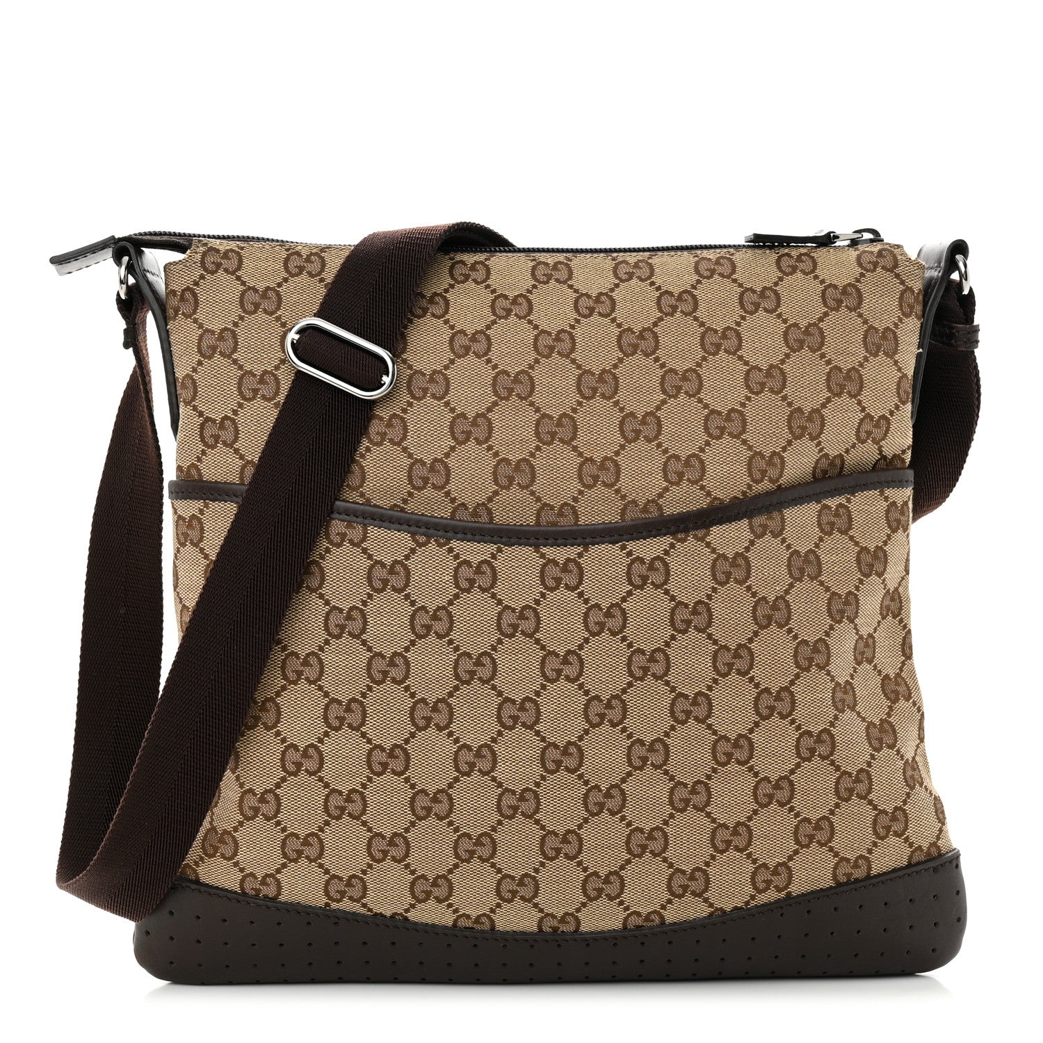 Gucci Monogram Calfskin Perforated Medium Flat Messenger Bag Dark Brown 1 of 10