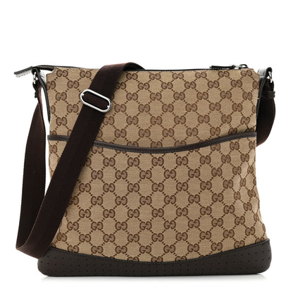 Gucci Monogram Calfskin Perforated Medium Flat Messenger Bag Dark Brown 1 of 10