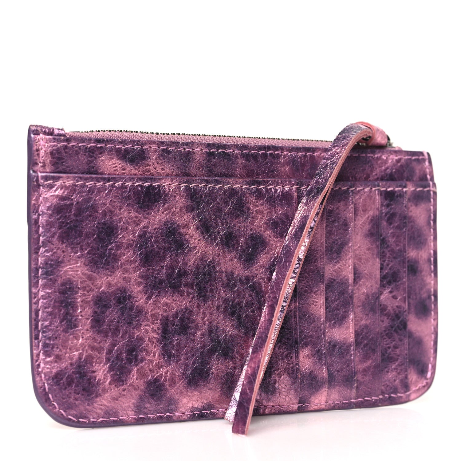 Balenciaga Metallic Agneau Leopard Print Le Cagole Coin Card Holder Pink 3 of 8